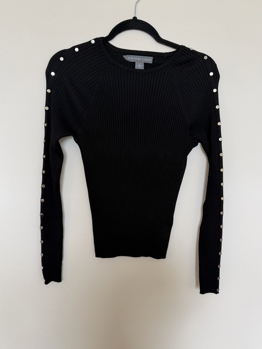 Josephine Chaus Black Silk Blend Studded Rib Knit Sweater